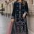 Navy blue velvet semi stitched suit with embroidery sequence work
