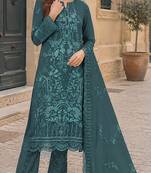 Blue fox georgette semi stitched suit with embroidery sequence work