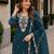 Teal chinon free size stitched plazzo suit with embroidered & bearts work