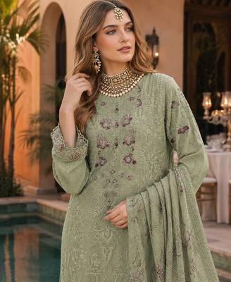 Light sea green fox georgette embroidered salwar suit 2