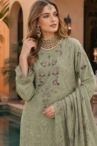 Light sea green fox georgette embroidered semi stitched salwar suit