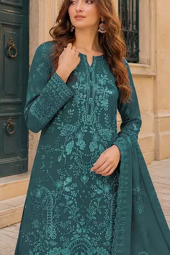 Blue fox georgette semi stitched suit with embroidery sequence work