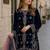 Navy blue velvet semi stitched suit with embroidery sequence work