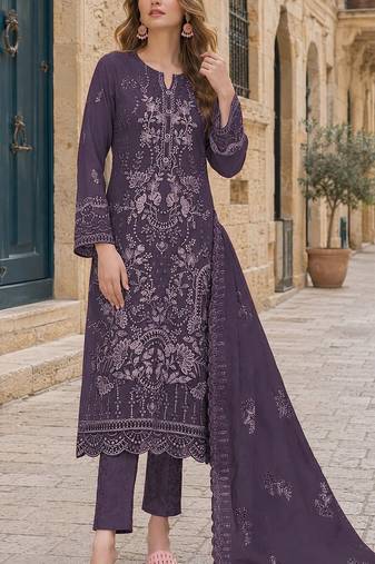 D lavender fox georgette semi stitched suit with embroidery sequence work