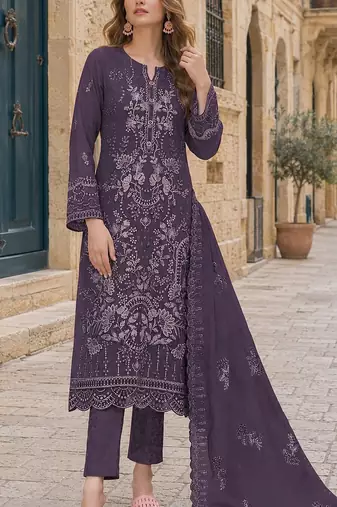 D lavender fox georgette semi stitched suit with embroidery sequence work