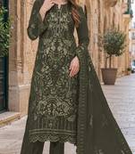 Mehendi fox georgette semi stitched suit with embroidery sequence work