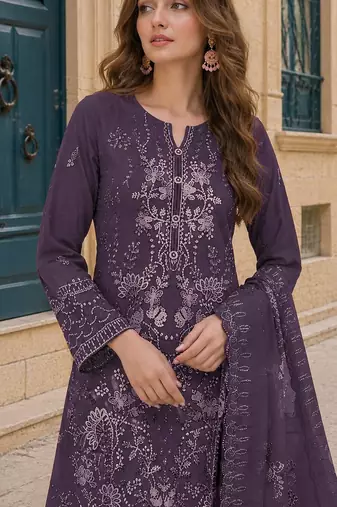 D lavender fox georgette semi stitched suit with embroidery sequence work
