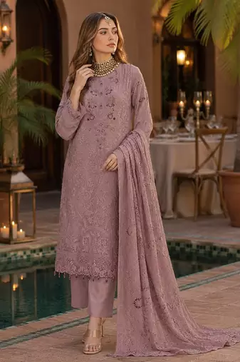 Light pink fox georgette embroidered semi stitched salwar suit