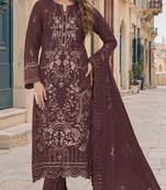 Maroon fox georgette semi stitched suit with embroidery sequence work