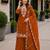 Orange chinon free size stitched plazzo suit with embroidered & bearts work