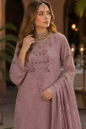 Light pink fox georgette embroidered semi stitched salwar suit