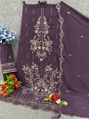 D lavender fox georgette suit with embroidery sequin work 3