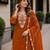 Orange chinon free size stitched plazzo suit with embroidered & bearts work