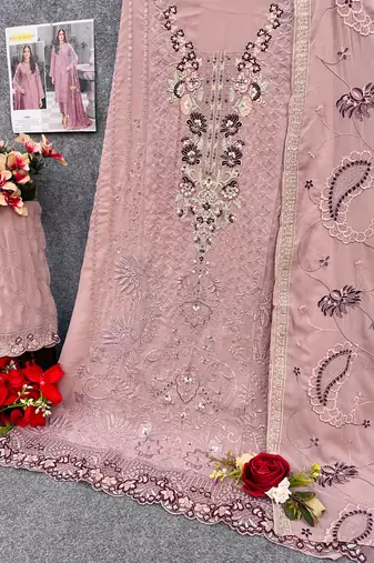 Light pink fox georgette embroidered semi stitched salwar suit