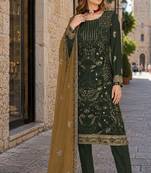 Green embroidered faux georgette semi stitched salwar suit