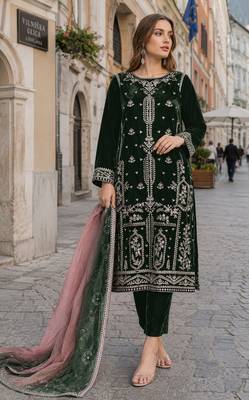 Green velvet suit with embroidery sequin work 1