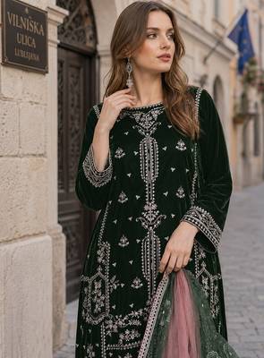 Green velvet suit with embroidery sequin work 2