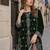 Green velvet semi stitched suit with embroidery sequence work