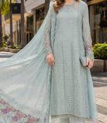 Sea-green fox georgette semi stitched suit with embroidered sequence work