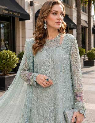 Sea-green fox georgette suit with embroidered sequin work 2
