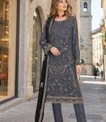 Grey embroidered faux georgette semi stitched salwar suit