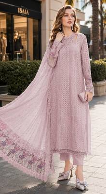 Pink fox georgette suit with embroidered sequin work 1