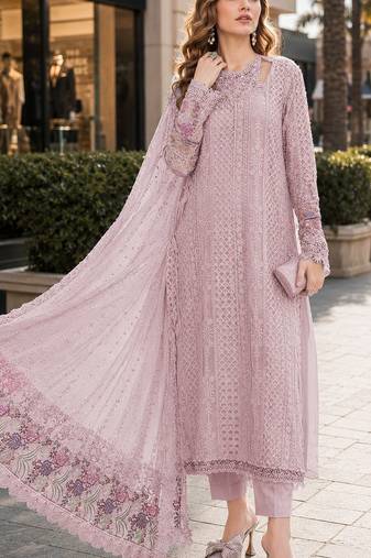 Pink fox georgette semi stitched suit with embroidered sequence work