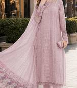 Pink fox georgette semi stitched suit with embroidered sequence work