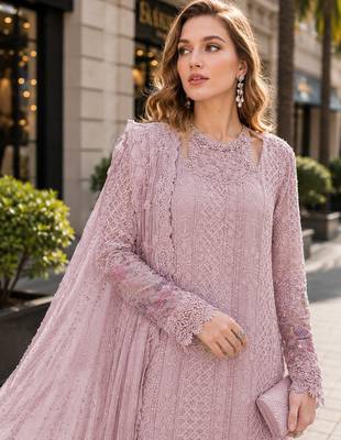 Pink fox georgette suit with embroidered sequin work 2
