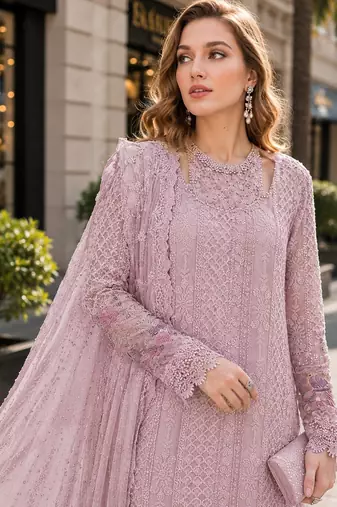 Pink fox georgette semi stitched suit with embroidered sequence work