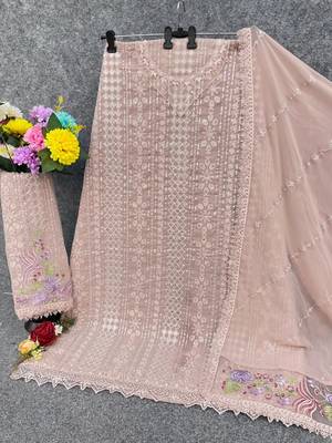 Pink fox georgette suit with embroidered sequin work 3