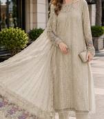 Cream fox georgette semi stitched suit with embroidered sequence work