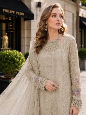 Cream fox georgette suit with embroidered sequin work 2