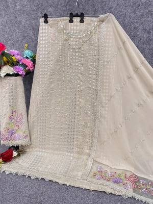 Cream fox georgette suit with embroidered sequin work 3