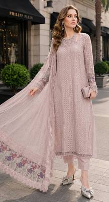 Peach fox georgette suit with embroidered sequin work 1