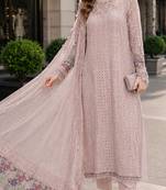 Peach fox georgette semi stitched suit with embroidered sequence work