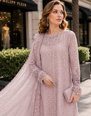 Peach fox georgette suit with embroidered sequin work 2