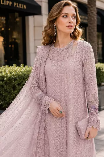 Peach fox georgette semi stitched suit with embroidered sequence work