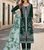 D green slub cotton semi stitched suit with embroidered mutlri work