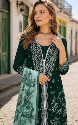 D green slub cotton suit with embroidered mutlri work 2