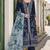 Navy slub cotton semi stitched suit with embroidered mutlri work