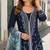 Navy slub cotton semi stitched suit with embroidered mutlri work