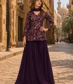Purpul chinon embroidered with squence work free size salwar suit