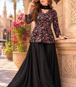 Black chinon embroidered with squence work free size salwar suit