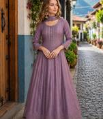 Levender embroidered vichitra silk free size stitched anarkali suit