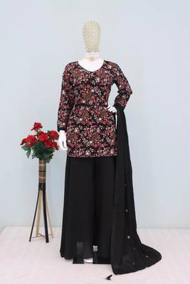 Black chinon embroidered with squence work free size salwar suit 3