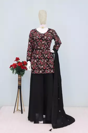 Black chinon embroidered with squence work free size salwar suit