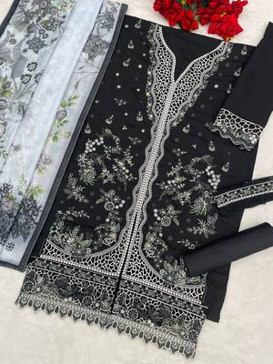 Black slub cotton suit with embroidered mutlri work 3