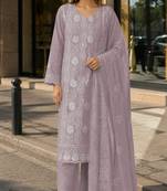 Lavender faux georgette semi stitched suit with embroidery & sequence work