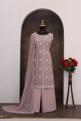 Lavender faux georgette suit with embroidery & sequin work 3